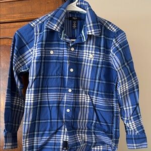 Gap Kids Blue and White Plaid Button Down Shirt M